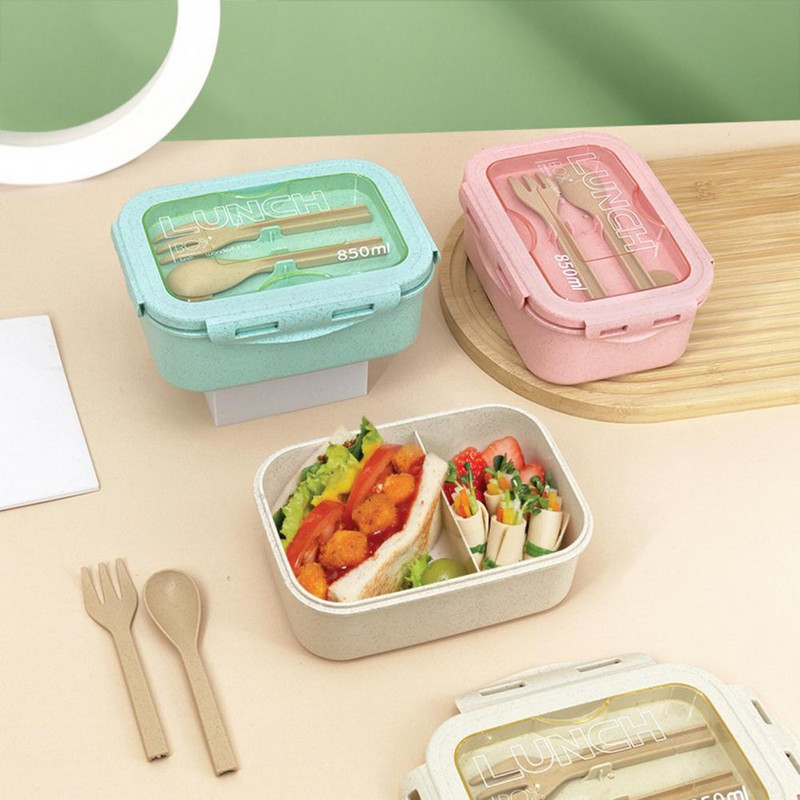 850ML obedár, veľkokapacitná prenosná bento krabica, dvojpriehradková nádoba na bento s riadom, kancelárske potreby
