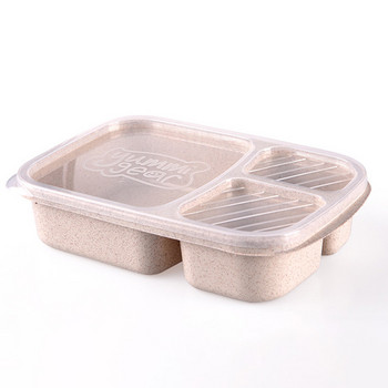 Κουτί φαγητού με άχυρο σίτου Τριών χωρισμάτων Bento Box Φούρνος μικροκυμάτων Τρόφιμα ανθεκτικό στη θερμότητα Σκεύη δείπνου Θήκη φρούτων Σχολικό γραφείο
