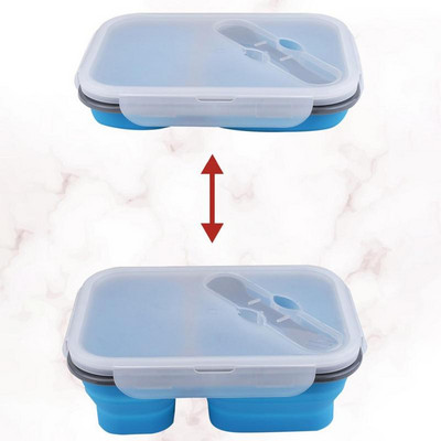 Πτυσσόμενο Bento Box Σιλικόνη Πτυσσόμενο Bento Box Two Grid Silicone Lunch Box Φορητό κουτί γεύματος Δοχεία αποθήκευσης τροφίμων