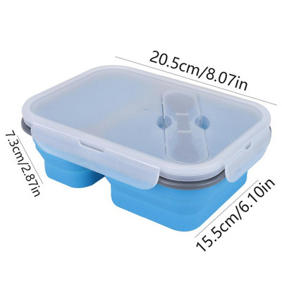 Πτυσσόμενο Bento Box Σιλικόνη Πτυσσόμενο Bento Box Two Grid Silicone Lunch Box Φορητό κουτί γεύματος Δοχεία αποθήκευσης τροφίμων
