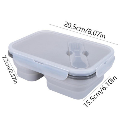 Πτυσσόμενο Bento Box Σιλικόνη Πτυσσόμενο Bento Box Two Grid Silicone Lunch Box Φορητό κουτί γεύματος Δοχεία αποθήκευσης τροφίμων