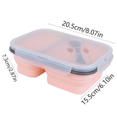 Πτυσσόμενο Bento Box Σιλικόνη Πτυσσόμενο Bento Box Two Grid Silicone Lunch Box Φορητό κουτί γεύματος Δοχεία αποθήκευσης τροφίμων
