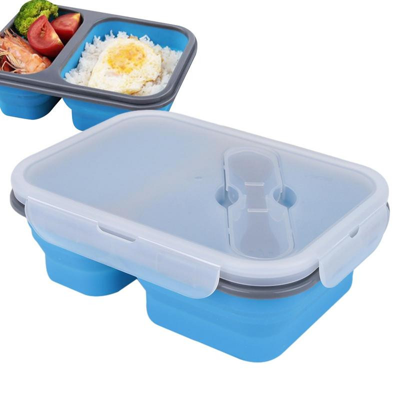Πτυσσόμενο Bento Box Σιλικόνη Πτυσσόμενο Bento Box Two Grid Silicone Lunch Box Φορητό κουτί γεύματος Δοχεία αποθήκευσης τροφίμων
