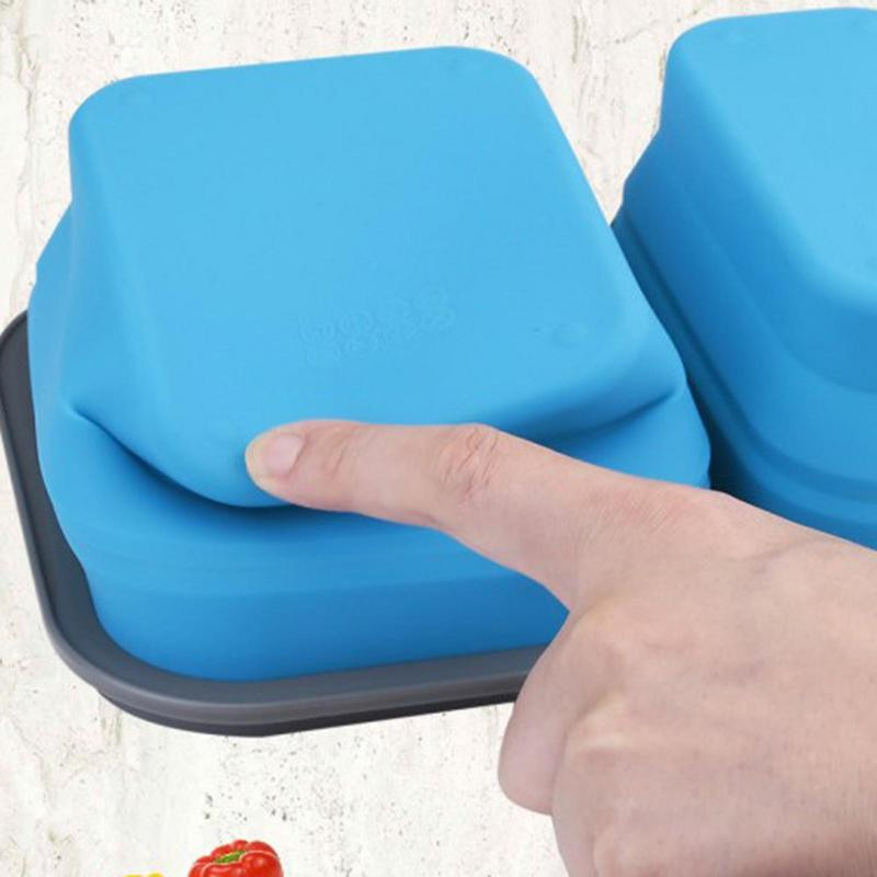 Πτυσσόμενο Bento Box Σιλικόνη Πτυσσόμενο Bento Box Two Grid Silicone Lunch Box Φορητό κουτί γεύματος Δοχεία αποθήκευσης τροφίμων