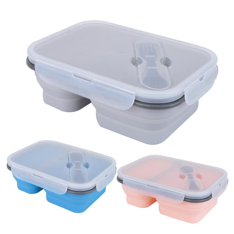 Πτυσσόμενο Bento Box Σιλικόνη Πτυσσόμενο Bento Box Two Grid Silicone Lunch Box Φορητό κουτί γεύματος Δοχεία αποθήκευσης τροφίμων