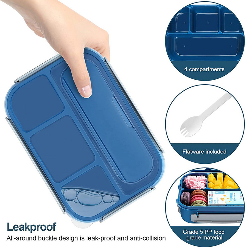 Lõunakarp Bento Box 1000ml 4 sektsiooniga Bento lõunakarp Mikrolaineahjus lõunasöögikonteiner Lekkekindel Bento Box täiskasvanud kontoritöötajatele