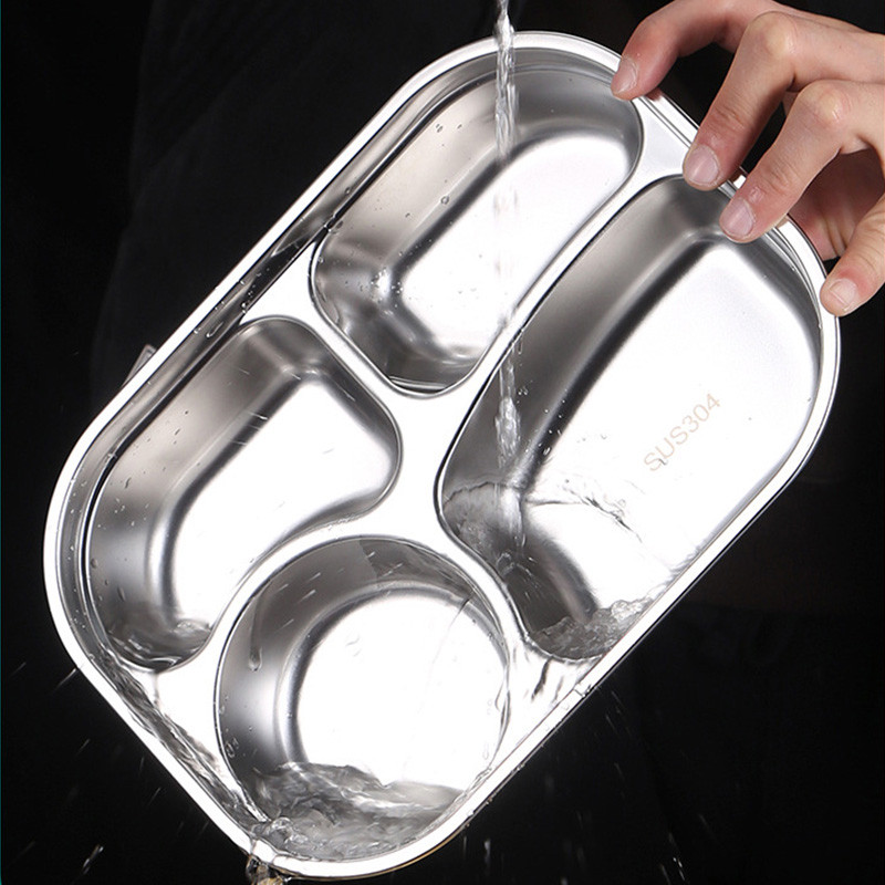 Tanjur za ručak s 2/3/4 odjeljka Kutija za ručak od nehrđajućeg čelika 304 Tanjur za ručak za djecu i studente Poslužavnik za ručak u kantini s poklopcem