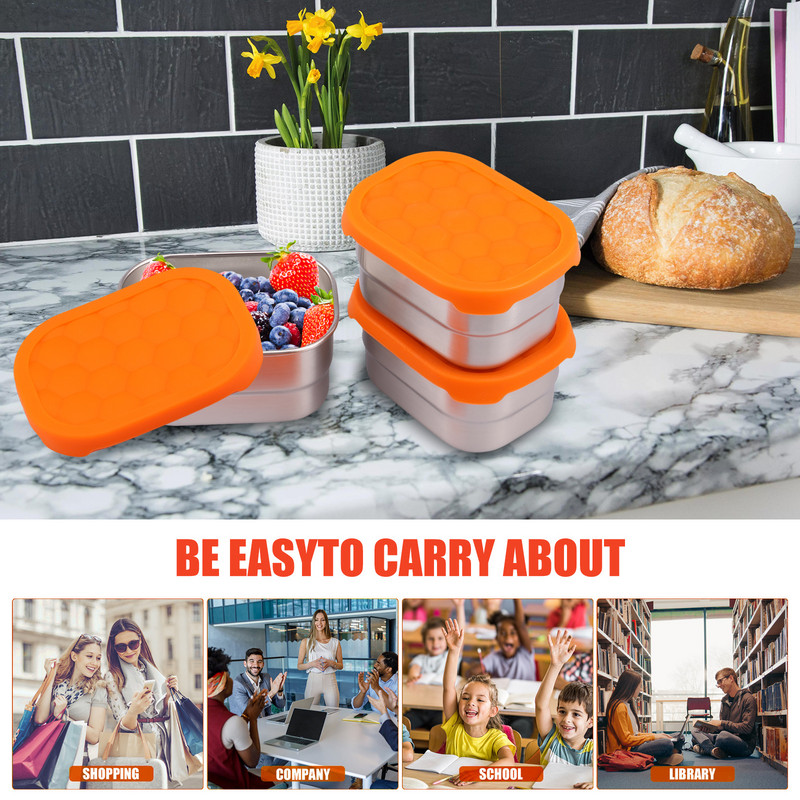 3 tk roostevabast terasest suupistekonteinerid silikoonkaanega 8 untsi lekkekindlad suupistekarbi Bento Box korduvkasutatavad väikesed toidukonteinerid