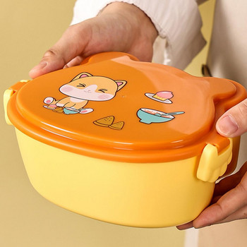 Полезна кутия Bento Двуслойна непропусклива Детска анимационна кутия Bento с вилица Лъжица Преносима кутия за обяд Училищни принадлежности