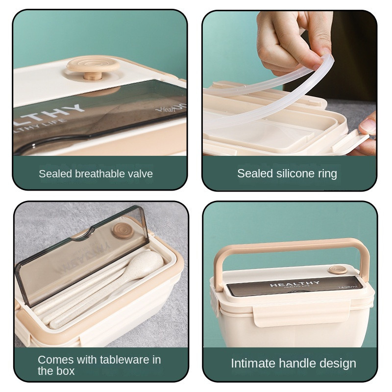 Sektsioon lõunakarbi plastist kaasaskantav söögikarp õpilastele kontori Bento Box mikrolaineahjus toidunõud söögipulkade ja lusikaga