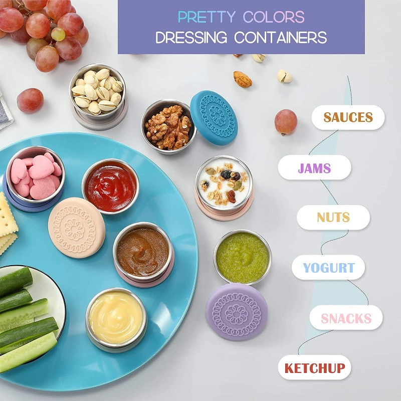 Δοχείο dressing σαλάτας με καπάκια επαναχρησιμοποιήσιμα φλιτζάνια σάλτσας Δοχεία στεγανά καπάκια σιλικόνης για μεσημεριανό Bento Box Ταξίδι για πικνίκ
