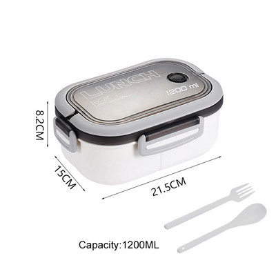 Kutija za ručak od 1200 ml za dijete, 2 sloja Bento kutija za mikrovalnu pećnicu sa žlicom, vilicom, prijenosna nepropusna studentska posuda, kutije za hranu za voće