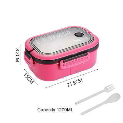 Kutija za ručak od 1200 ml za dijete, 2 sloja Bento kutija za mikrovalnu pećnicu sa žlicom, vilicom, prijenosna nepropusna studentska posuda, kutije za hranu za voće