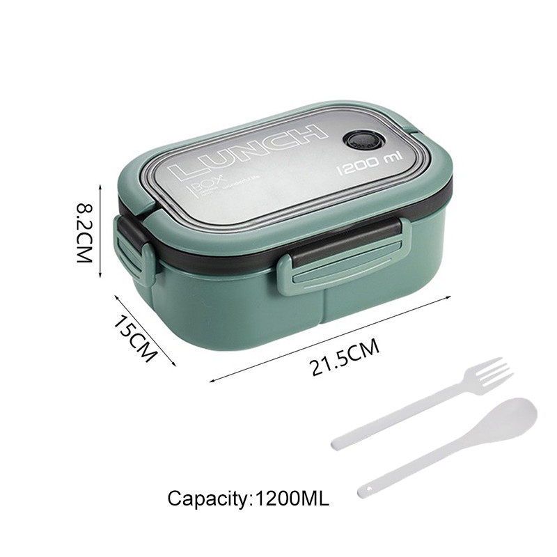 Kutija za ručak od 1200 ml za dijete, 2 sloja Bento kutija za mikrovalnu pećnicu sa žlicom, vilicom, prijenosna nepropusna studentska posuda, kutije za hranu za voće