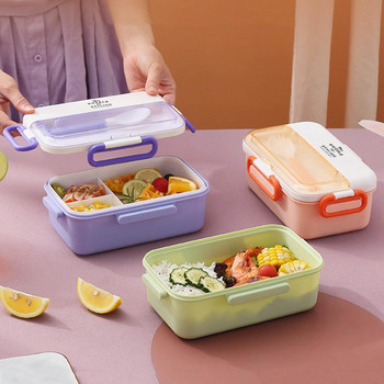 1.1L Кутия за обяд Запечатано отделение Голям капацитет за микровълнова фурна, устойчиво на течове за съхранение на храна с лъжица Детско училище Пластмаса Bento Conta
