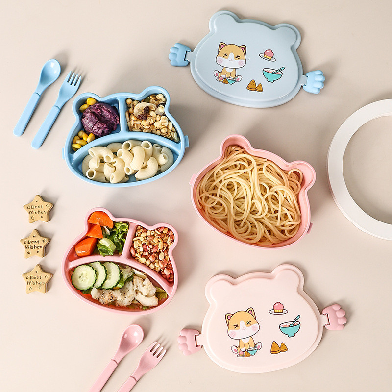 Dvojitý obedár pre školákov Bento, nepriepustný plastový kreslený anime, prenosný mikrovlnný obal na potraviny, školský obedár