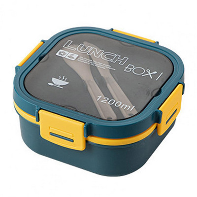 1 komplekt 1200/1700 ml lõunasöögikarp koos lusikakahvliga kahekihiline toidu säilitamise Bento Box mikrolaineahjus ohutu pandlaga salatikonteiner