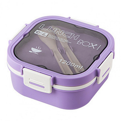 1 komplekt 1200/1700 ml lõunasöögikarp koos lusikakahvliga kahekihiline toidu säilitamise Bento Box mikrolaineahjus ohutu pandlaga salatikonteiner