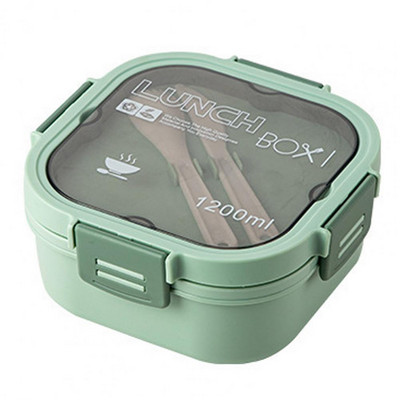 1 komplekt 1200/1700 ml lõunasöögikarp koos lusikakahvliga kahekihiline toidu säilitamise Bento Box mikrolaineahjus ohutu pandlaga salatikonteiner