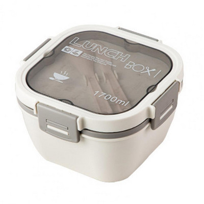 1 komplekt 1200/1700 ml lõunasöögikarp koos lusikakahvliga kahekihiline toidu säilitamise Bento Box mikrolaineahjus ohutu pandlaga salatikonteiner