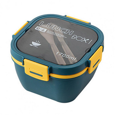 1 komplekt 1200/1700 ml lõunasöögikarp koos lusikakahvliga kahekihiline toidu säilitamise Bento Box mikrolaineahjus ohutu pandlaga salatikonteiner