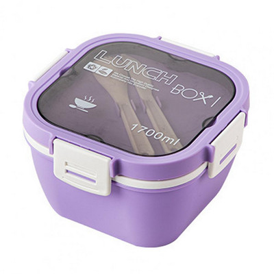 1 komplekt 1200/1700 ml lõunasöögikarp koos lusikakahvliga kahekihiline toidu säilitamise Bento Box mikrolaineahjus ohutu pandlaga salatikonteiner