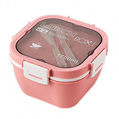 1 komplekt 1200/1700 ml lõunasöögikarp koos lusikakahvliga kahekihiline toidu säilitamise Bento Box mikrolaineahjus ohutu pandlaga salatikonteiner