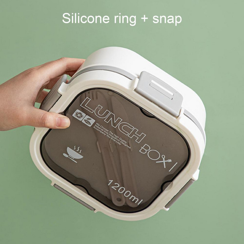 1 komplekt 1200/1700 ml lõunasöögikarp koos lusikakahvliga kahekihiline toidu säilitamise Bento Box mikrolaineahjus ohutu pandlaga salatikonteiner