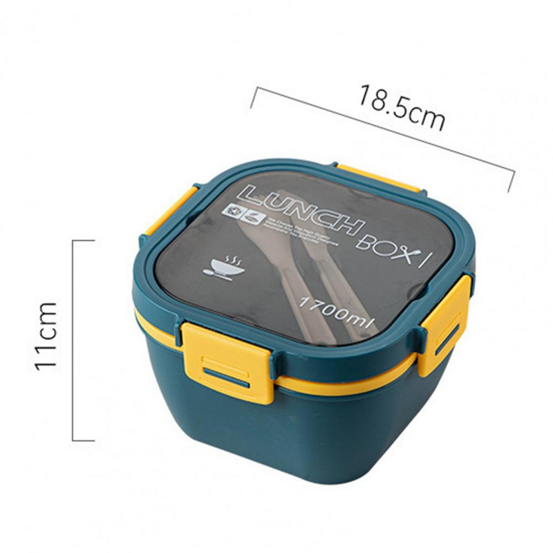 1 komplekt 1200/1700 ml lõunasöögikarp koos lusikakahvliga kahekihiline toidu säilitamise Bento Box mikrolaineahjus ohutu pandlaga salatikonteiner