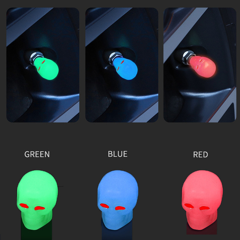 Mados kaukolės šviečiančio vožtuvo dangtelis automobilio padangos vožtuvo koto dulkėms atsparus dangtelis fluorescencinis purkštuko dangtelis motociklo dviračio padangos apdaila