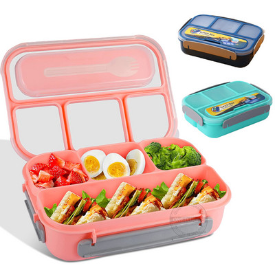 Cutie Bento de 1300 ml 4 Cutie de prânz împărțită cu furculiță Pentru adulți Copii Copii mici Cutii de prânz Bento Recipiente pentru prânz Cuptor cu microunde rezistent la scurgeri