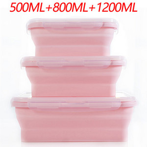 FDA 350/500/800ML Bento kutija za mikrovalnu pećnicu Silikonska sklopiva kutija za ručak, prijenosna plastična posuda za salatu, voće i hranu Kutija za pohranu