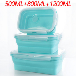 FDA 350/500/800ML Bento kutija za mikrovalnu pećnicu Silikonska sklopiva kutija za ručak, prijenosna plastična posuda za salatu, voće i hranu Kutija za pohranu