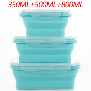 FDA 350/500/800ML Bento kutija za mikrovalnu pećnicu Silikonska sklopiva kutija za ručak, prijenosna plastična posuda za salatu, voće i hranu Kutija za pohranu