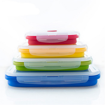 FDA 350/500/800ML Кутия за микровълнова фурна Bento Силиконова сгъваема кутия за обяд Преносима пластмасова салата Плодове Контейнер за храна Кутия за съхранение