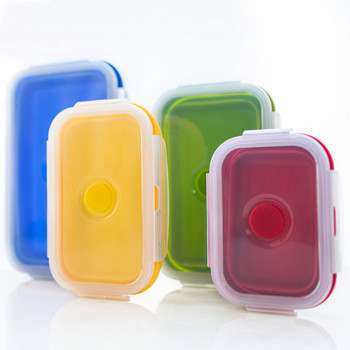FDA 350/500/800ML Φούρνος μικροκυμάτων Bento Box Πτυσσόμενο κουτί μεσημεριανού σιλικόνης Φορητό πλαστικό κουτί αποθήκευσης φαγητού με φρούτα για σαλάτες
