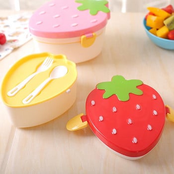 Παιδικό χαριτωμένο κουτί γεύματος σε σχήμα φράουλας με πηρούνι Κουτάλι 2 στρώσεων Τροφίμων Μεγάλης χωρητικότητας Αποθήκευση φρούτων Bento Box