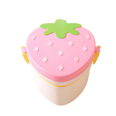 Vaikiška miela braškių formos pietų dėžutė su šakute šaukštu 2 sluoksnių maistinė didelės talpos maisto vaisių laikymo Bento dėžutė