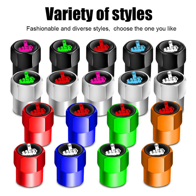 4 vnt / rinkinys vidurinio piršto padangų vožtuvų dangteliai, aukščiausios kokybės metaliniai guminiai padangų vožtuvo koto dangteliai, dulkėms atsparūs dangteliai, universalūs, tinkantys automobiliams