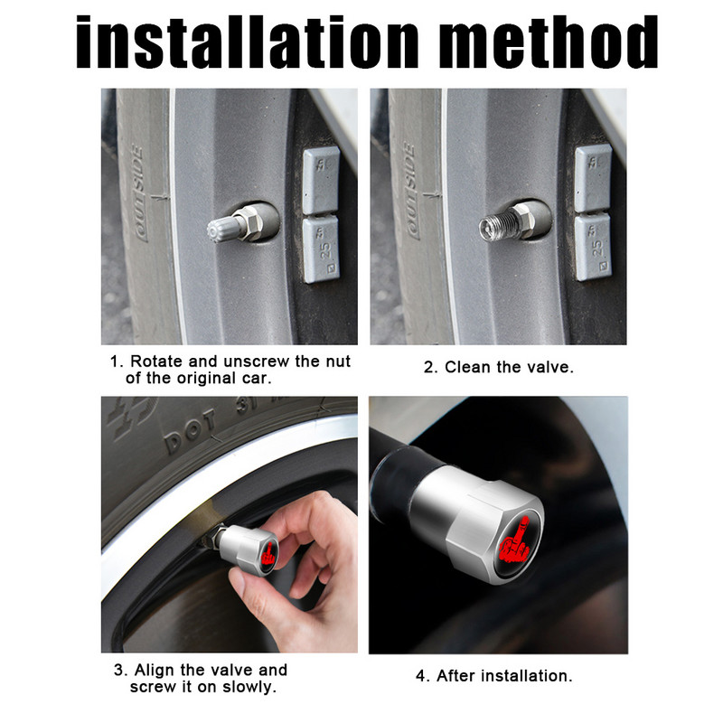 4 vnt / rinkinys vidurinio piršto padangų vožtuvų dangteliai, aukščiausios kokybės metaliniai guminiai padangų vožtuvo koto dangteliai, dulkėms atsparūs dangteliai, universalūs, tinkantys automobiliams