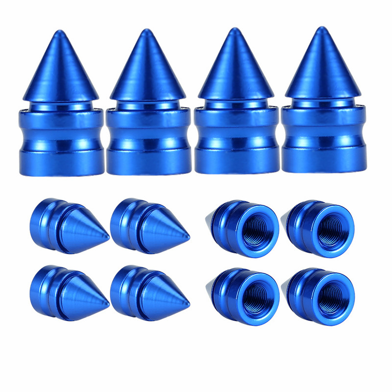 4 vnt / rinkinys Aliumininiai automobilių ratų padangų vožtuvų dangteliai, automatinio motociklo kūgio formos dulkėms nepralaidūs hermetiški koto oro dangteliai automobilių priedai