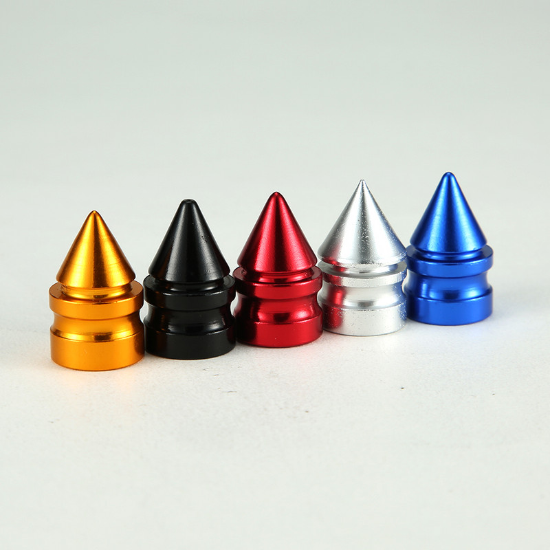 4 vnt / rinkinys Aliumininiai automobilių ratų padangų vožtuvų dangteliai, automatinio motociklo kūgio formos dulkėms nepralaidūs hermetiški koto oro dangteliai automobilių priedai