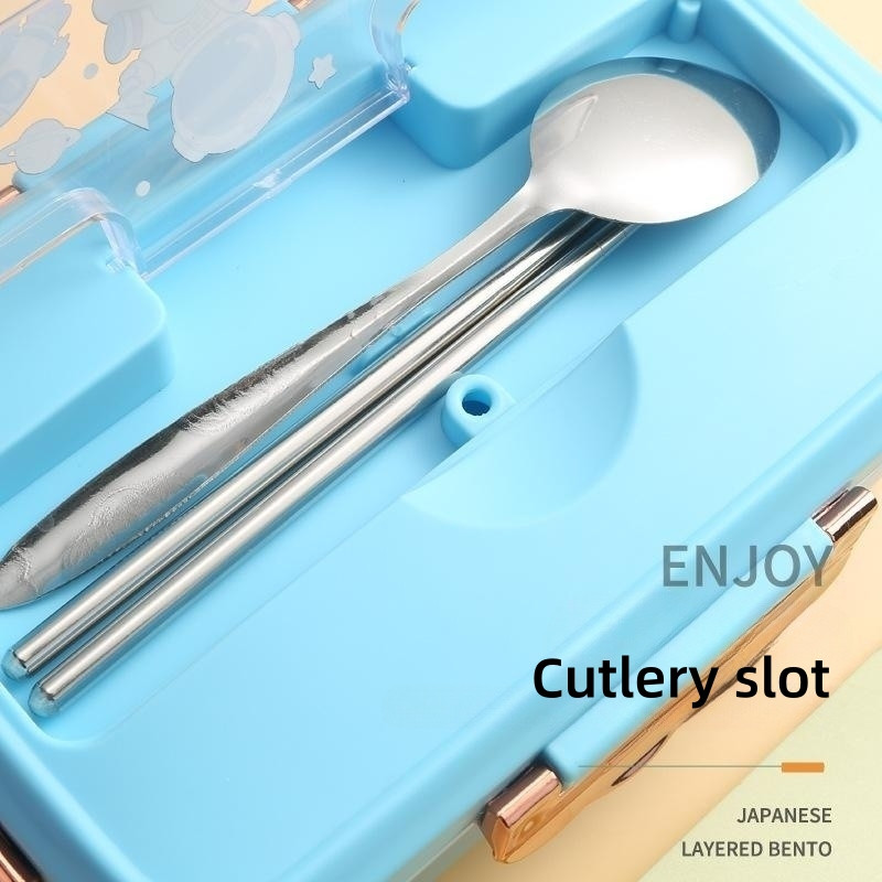 Bento lõunakarp lastele, tüdrukutele, koomiksite õpilastele, kawaii armas dinosaurus, soojendatud 3 võre võileiva-suupistekarbi erisöökla