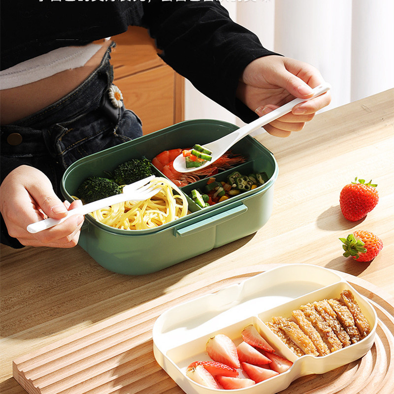 Nešiojama hermetiška priešpiečių dėžutė Ekologiška dviguba dėžutė Bento dėžutė Maisto laikymo indas, tinkantis suaugusiems ir vaikams