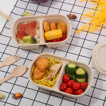 Еднократна кутия за обяд Биоразградима кутия за обяд Bento Контейнер за микровълнова храна Зеленчукова салата Разделителна кутия за храна за вкъщи Опаковъчна кутия ланч бокс