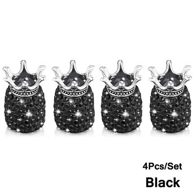 Capace pentru supape cu coroană neagră Bling, capace universale pentru supape pentru anvelope auto antipraf pentru mașini, SUV-uri, biciclete și biciclete, camioane, motociclete