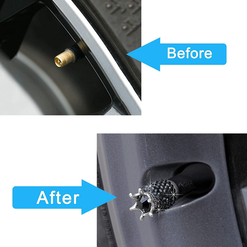 Capace pentru supape cu coroană neagră Bling, capace universale pentru supape pentru anvelope auto antipraf pentru mașini, SUV-uri, biciclete și biciclete, camioane, motociclete