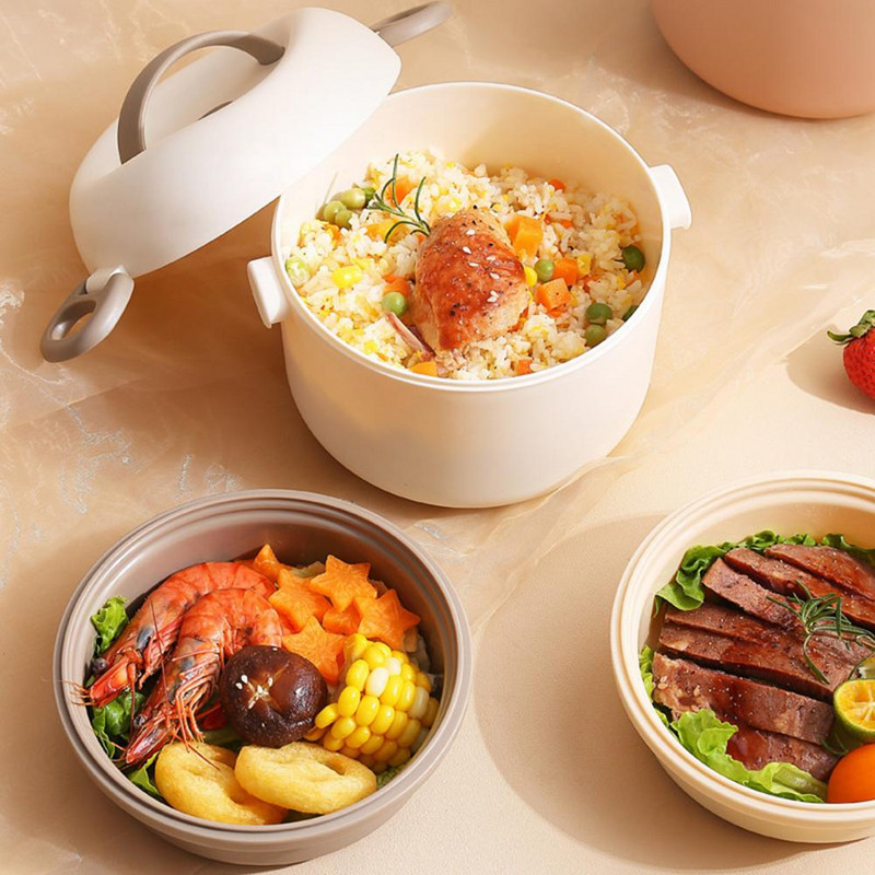 1320ML Kutija za ručak Spremnik za hranu Uredski materijal Prijenosna ručka Sigurno za mikrovalnu Dvoslojna hrana PP Učenici Bento