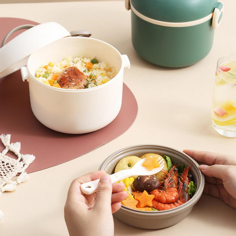 1320ML Kutija za ručak Spremnik za hranu Uredski materijal Prijenosna ručka Sigurno za mikrovalnu Dvoslojna hrana PP Učenici Bento