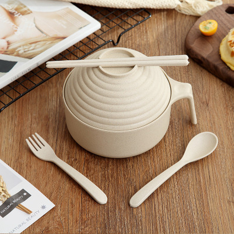 Naujas 1 rinkinio kviečių šiaudų stalo indai ir lazdelių rinkinys studentų pietų dėžutės bendrabutyje greitai paruošiami makaronai su dangčiu